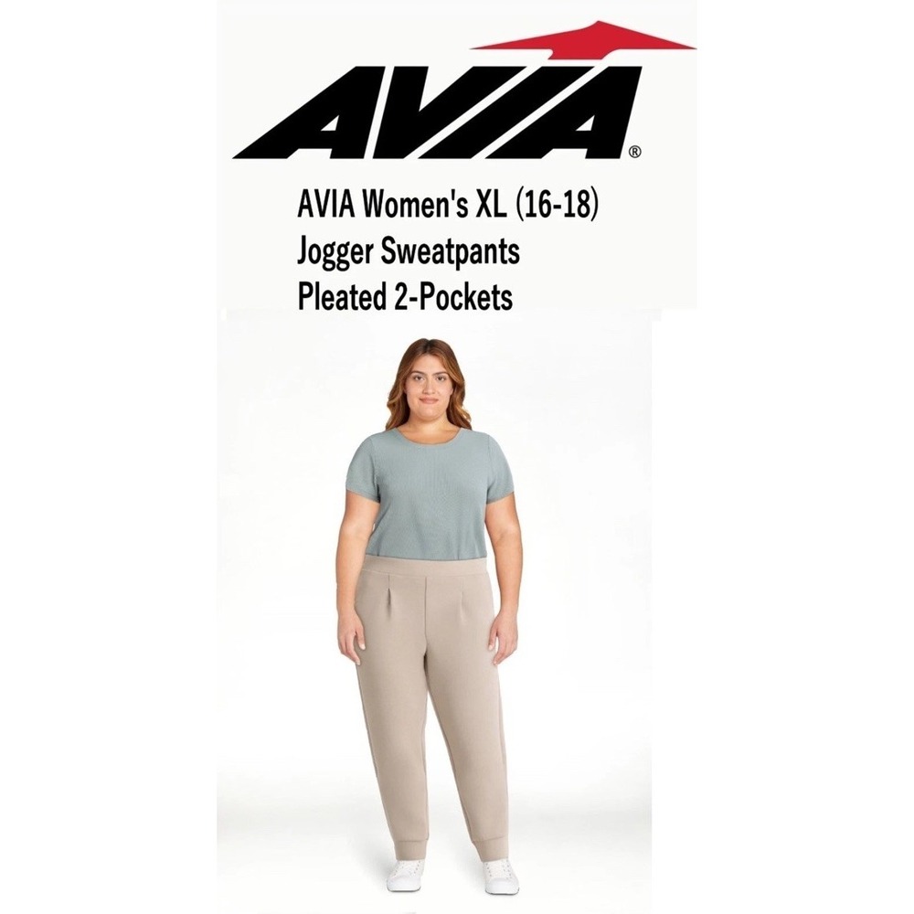 Avia Women XL (16-18) GREY FOG Scuba Knit Pleat JOGGER Pants 2-Pockets NWT